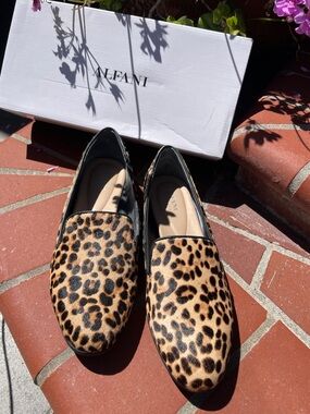 Alfani step flex loafers. Leopard print calf hair.
